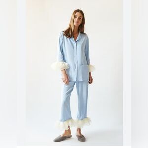 Sleeper Sky Blue Pajama Set with Ivory Ruffle Accents